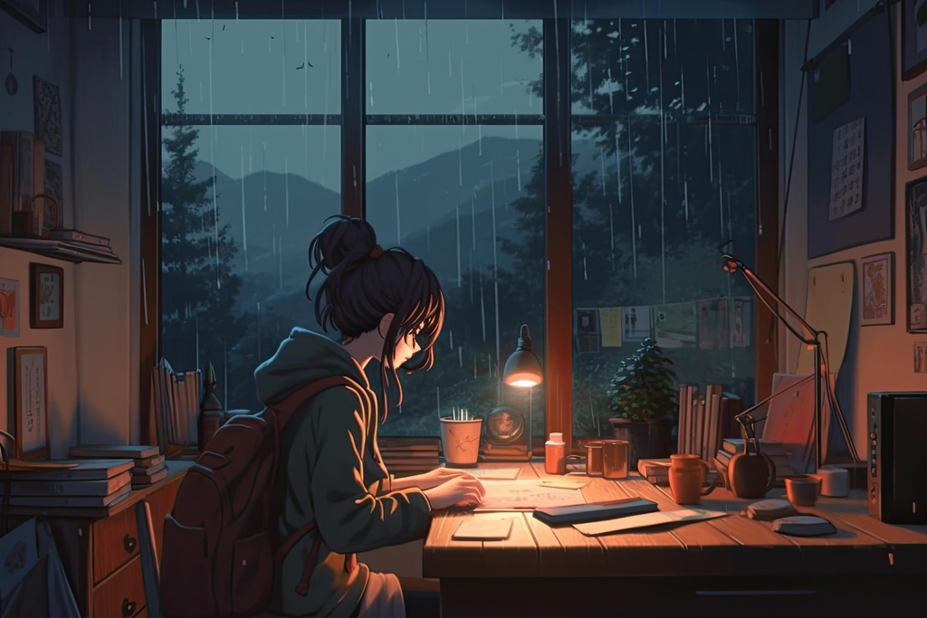 girl reading a book in manga comics world